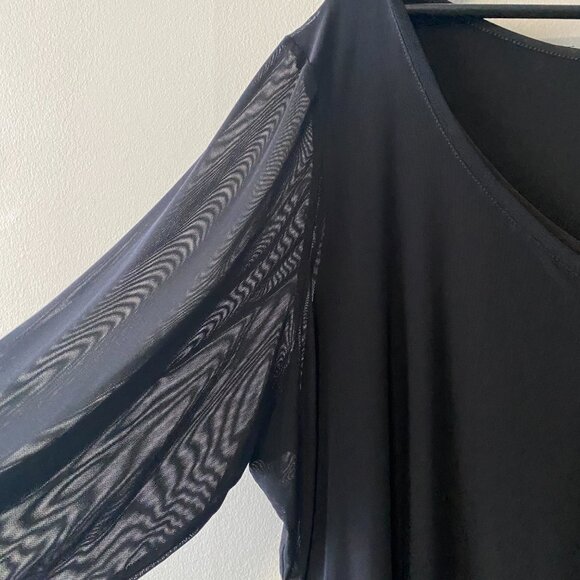 Brian Bailey Black Two Piece Sleeveless V-Neck Top With Mesh Long Sleeve Overlay - Picture 7 of 14